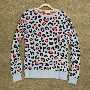 Sugarhill Brighton Size 8 Leopard Print Sweatshirt Blue Pink Cotton Long Sleeves